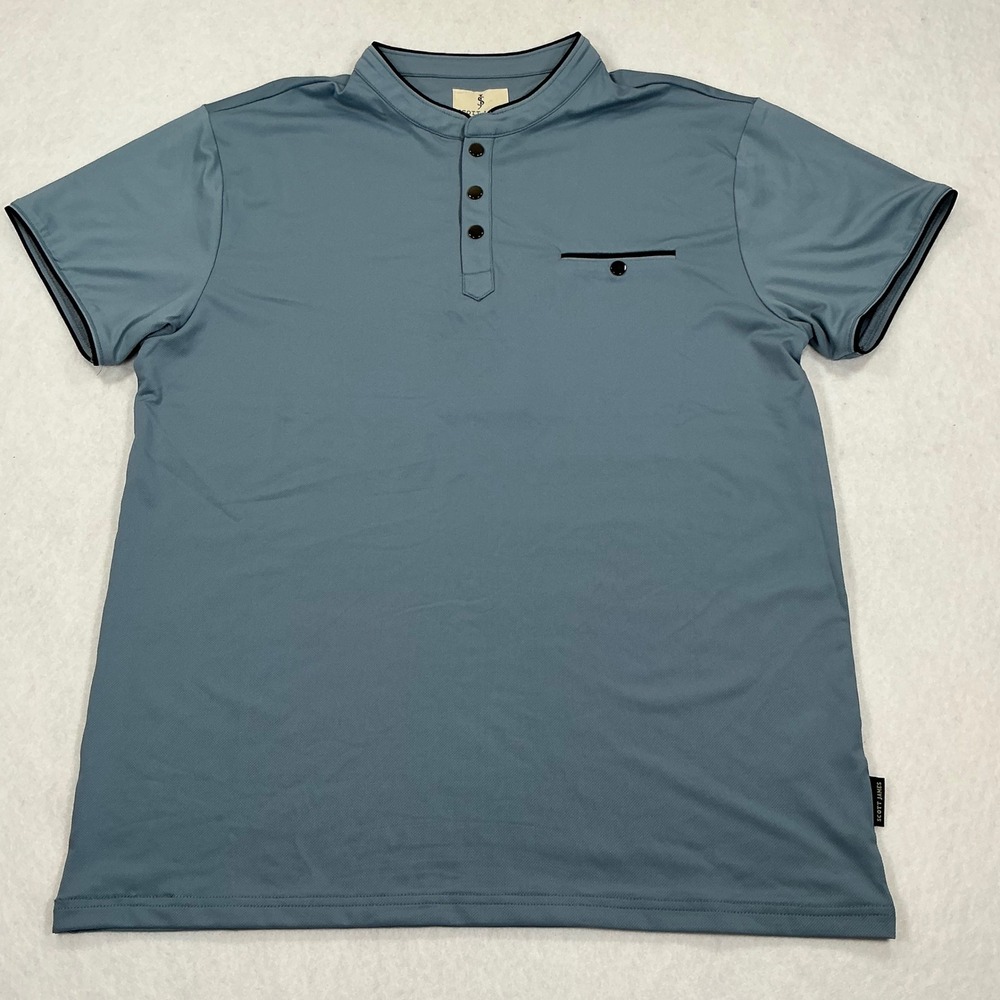 Scott James Mens Smoke Blue Short Sleeve Mandarin Collar Polo Shirt SJTS100135 L